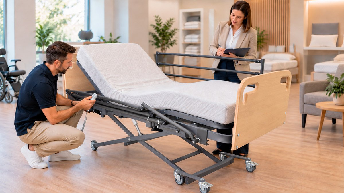 Camas articuladas para profesionales - OrtoSureste Profesionales revisando una cama articulada elevadora